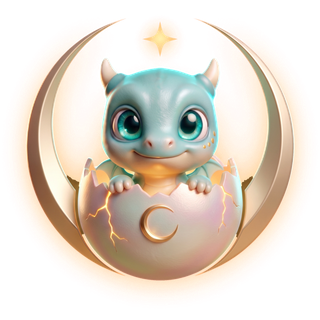 L’écusson de MRAYA : un bébé dragon éclot d’un œuf de nacre entre deux croissants dorés.